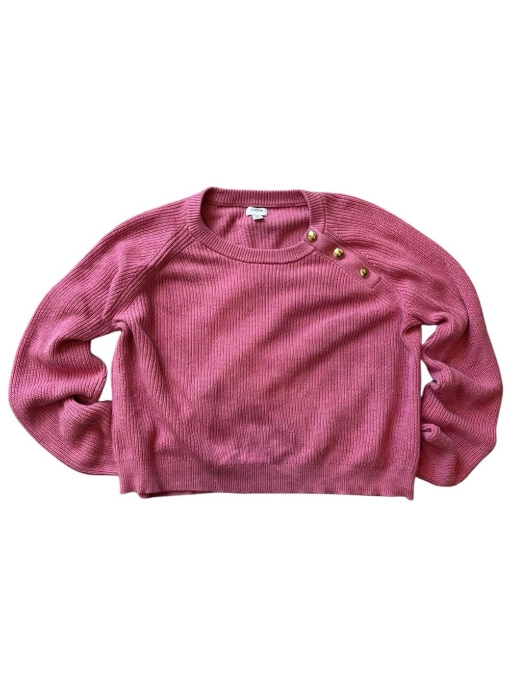 J Crew Pink Button Raglan Crewneck Sweater XL Gold Shoulder Buttons See Details